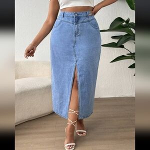Shein Curve High Waist Split Thigh Denim Jean Skirt